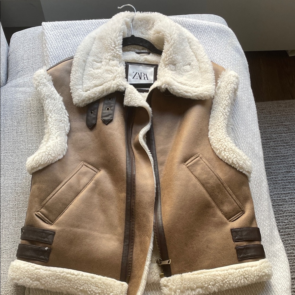 Zara Brown and Cream Shearling Vest